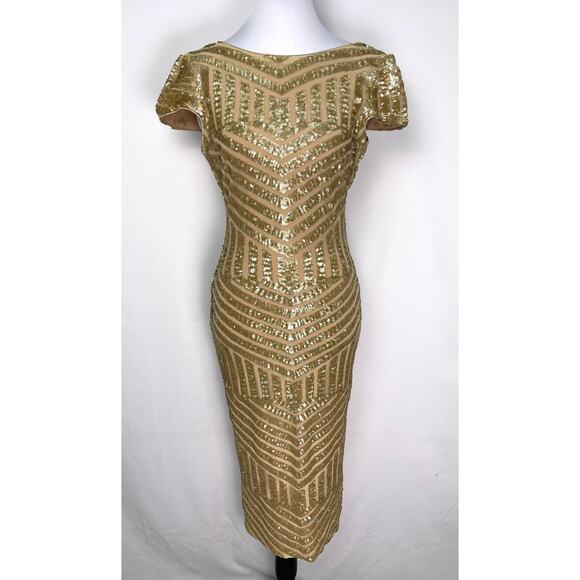 Glorious Gold Sequin Midi Dress by Dress the Population Size S - Picture 1 of 11